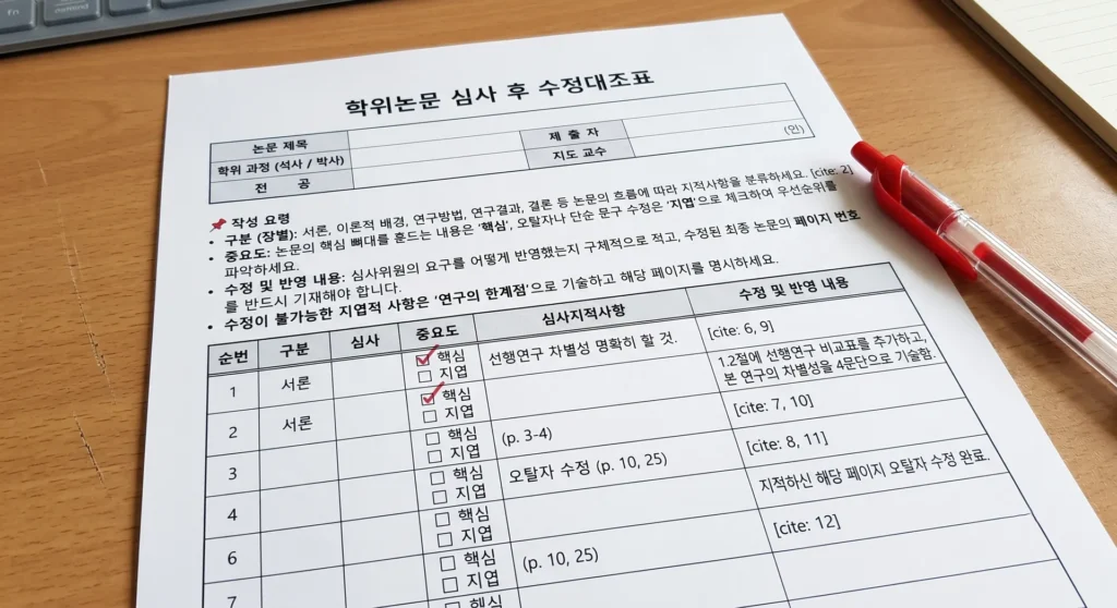 논문심사 후 심사지적사항에 대처하는 가장 현명한 3가지 방법 3 논문심사 후 심사지적사항에 대처하는 가장 현명한 3가지 방법 - 수정대조표